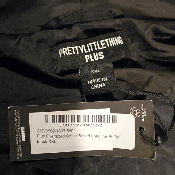 NWT PrettyLittleThing Oversized Longline Puffer Coat, Black, XXL - Picture 12 of 12